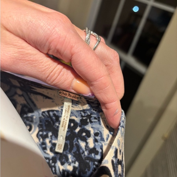 Free People Blue and Cream Lace-Up Blouse - Picture 3 of 4